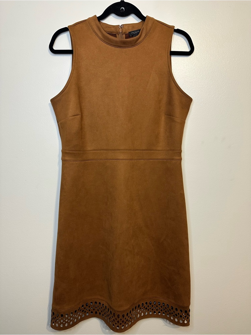 Ann Taylor Sleeveless Faux Suede A-Line Dress in Camel